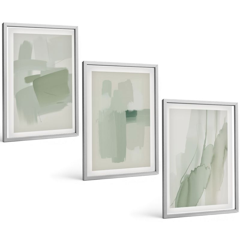 Komplet 3 Obrazów w Srebrnej Ramie ArtPrintCave 40x60 cm Grafika Ścienna Abstrakcyjne akwarelowe wzory 1 kpl.