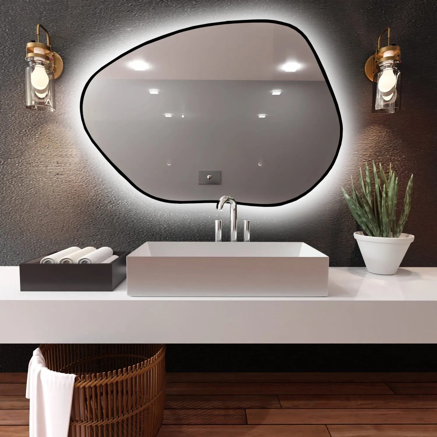 Lustro LED TBorder Srebrne Zimne 50x36 cm