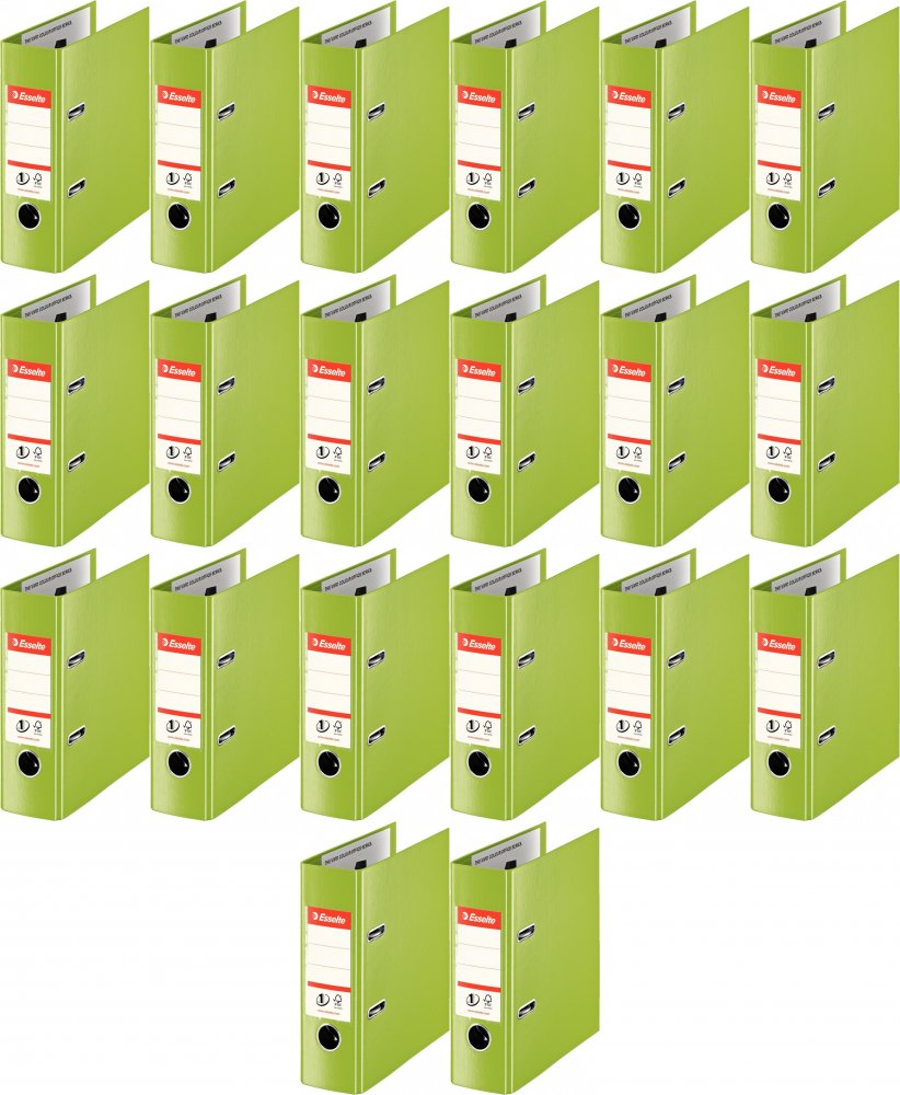 20x Segregator A5 Esselte No.1 Power, 75mm, do 500 kartek, 30% PP z recyklingu, zielony