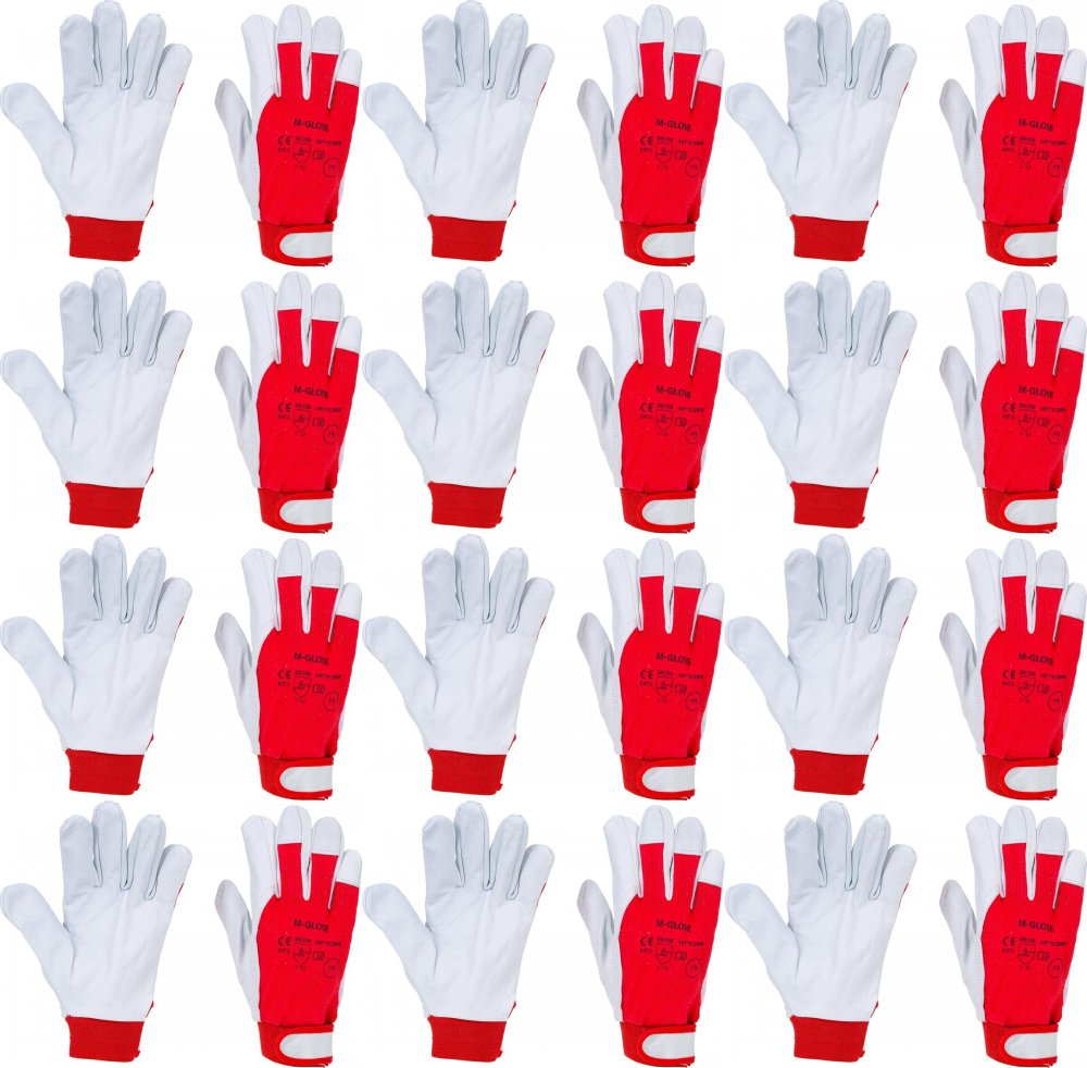 12x Rękawice robocze M-Glove Technik, wzmacniane, rozmiar 9, biało-czerwony