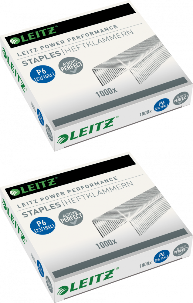 2x Zszywki Leitz Power Performance P6 (23/15XL), 1000 sztuk, srebrny