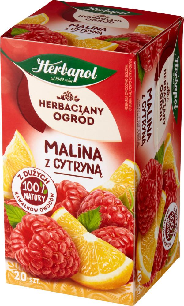 Herbata owocowa w torebkach Herbapol Herbaciany Ogród, malina z cytryną, 20 sztuk x 2,7g