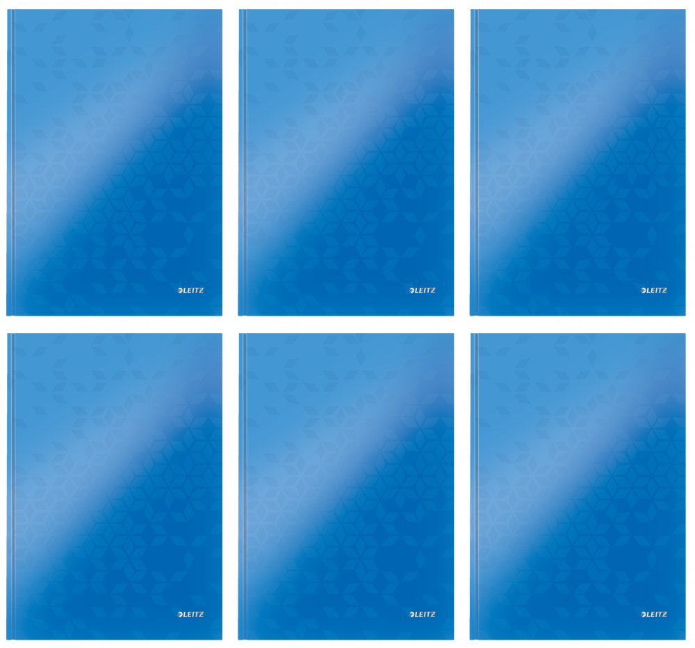 6x Zeszyt w kratkę Leitz Wow, A4, twarda oprawa, 80 kartek, niebieski