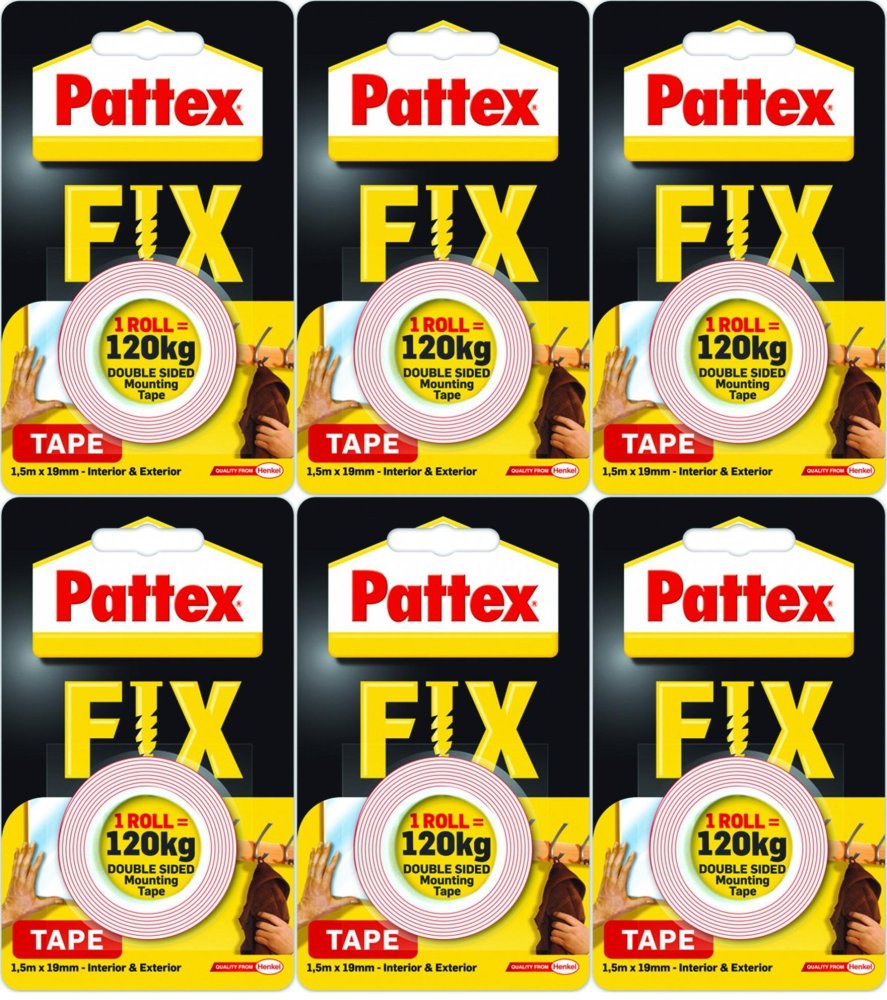 6x Taśma dwustronna montażowa Pattex fix Supermocna, 19mm x 1.5m, przezroczysty