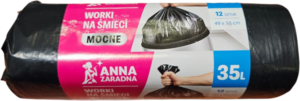 Worki na śmieci Anna Zaradna, mocne, na odpady zmieszane, 35l, 12 sztuk, czarny
