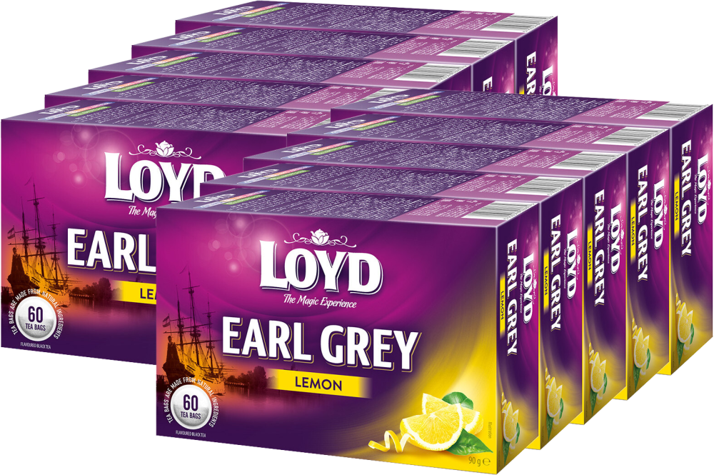 10x Herbata Earl Grey w torebkach Loyd Lemon, cytryna, 60 sztuk x 1.5g