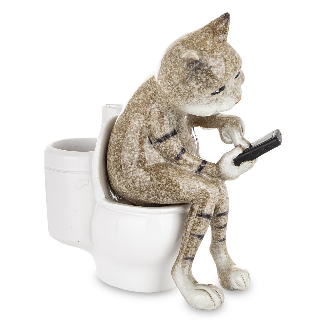 Figurka Kot siedzący na WC z telefonem 13 cm