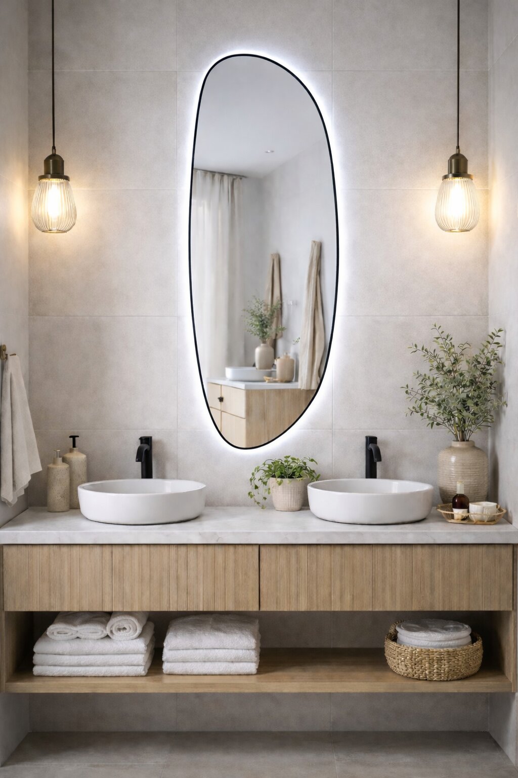 Darmowa Dostawa - Lustro 50x155 cm z oświetleniem czarny Baltica Design Stone Fluid 5904107932750