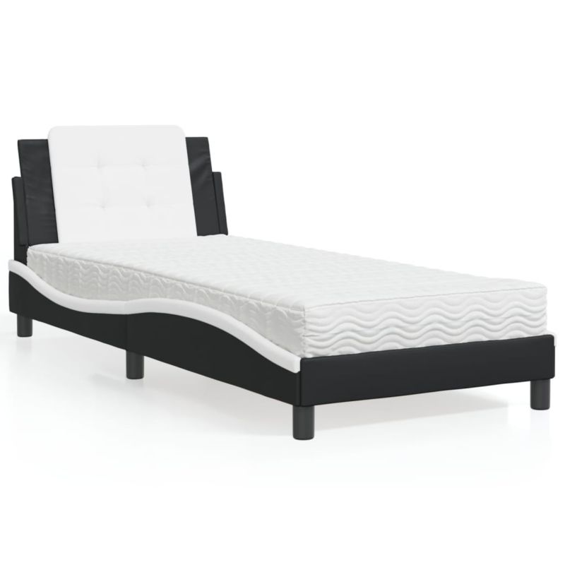 Łóżko z materacem czarno-białe sztuczna skóra WaszeMeble 90x200 WM-3208843 1 szt.