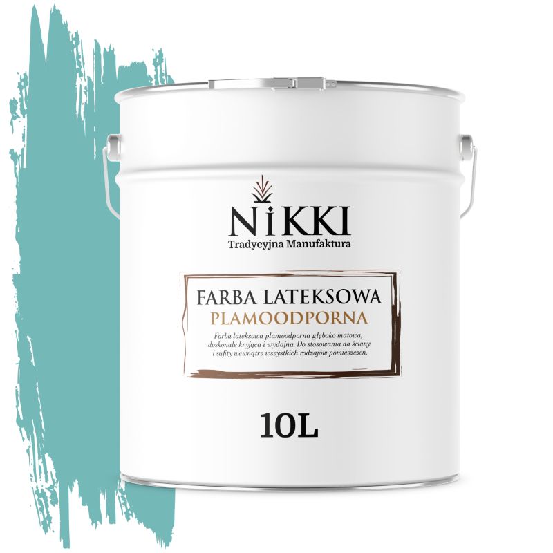 Farba Lateksowa Premium do Ścian i Sufitów Odporna na Plamy NIKKI Turkusowy H1441 Głęboki Mat 10L