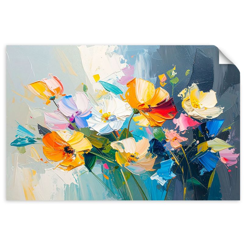 Naklejki samoprzylepne do salonu sypialni Feeby Kolorowe Kwiaty imitacja farby olejnej 90x60cm 1szt