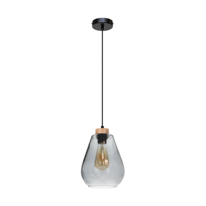 Drewniana Lampa Wisząca SPOT Light 1xE27 Max.60W Dąb Olejowany FSC z Czarnymi Detalami i Dymionym Szkłem, 1 szt.
