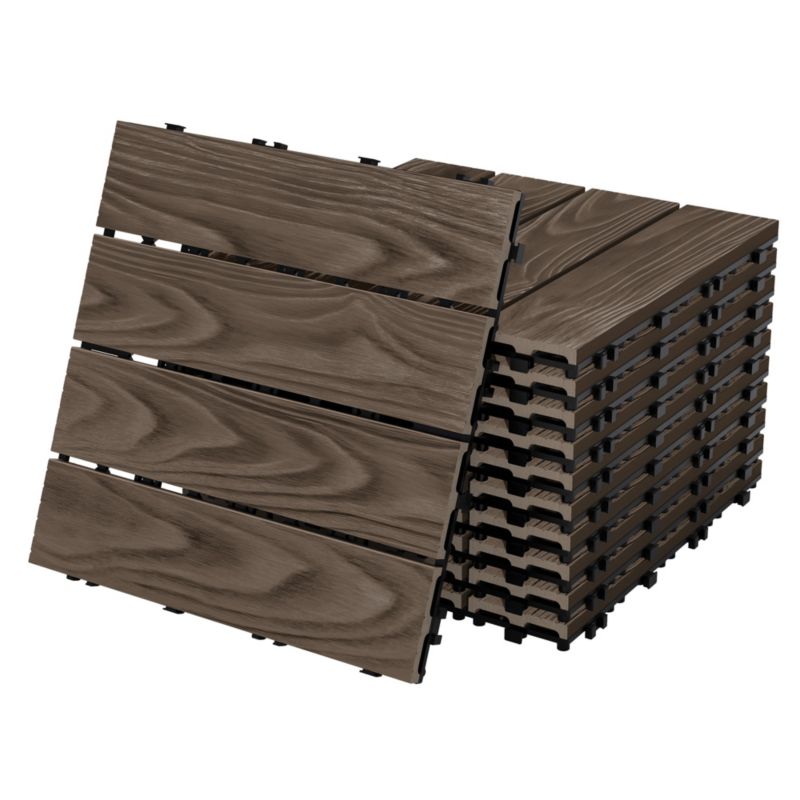 Płytki tarasowe ECD Germany WPC 30x30 cm ciemnobrązowy kolor drewna podłogowe system klik odpływ wodny kafelki taras ogród 33 szt.