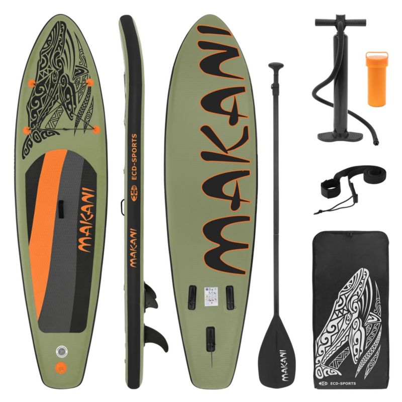 Deska do pływania ECD Germany na stojąco Makani 320x80x15 cm oliwkowy rozmiar nadmuchiwana PVC do 120 kg pompką SUP surfing 1 szt.