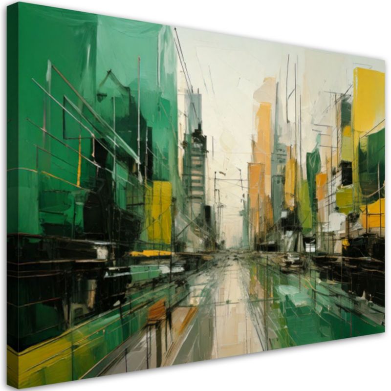 Obraz do salonu jadalni Feeby Abstrakcyjne miasto zielony żółty 90x60cm 1szt