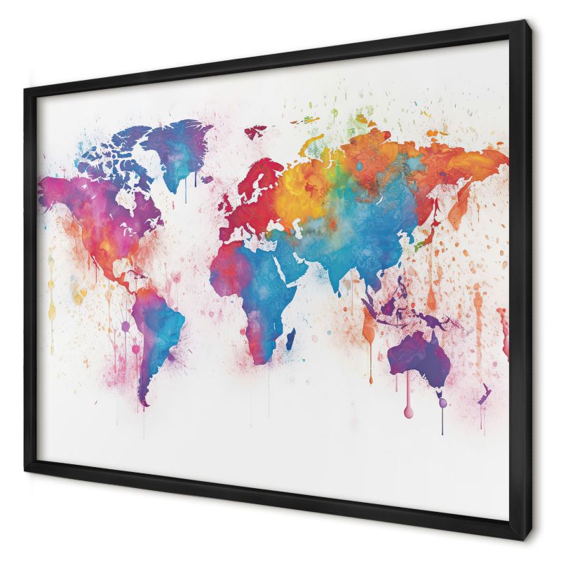 Tablica magnetyczna ozdobna Wallfluent 70x50 Kolorowa mapa w czarnej ramie 1szt