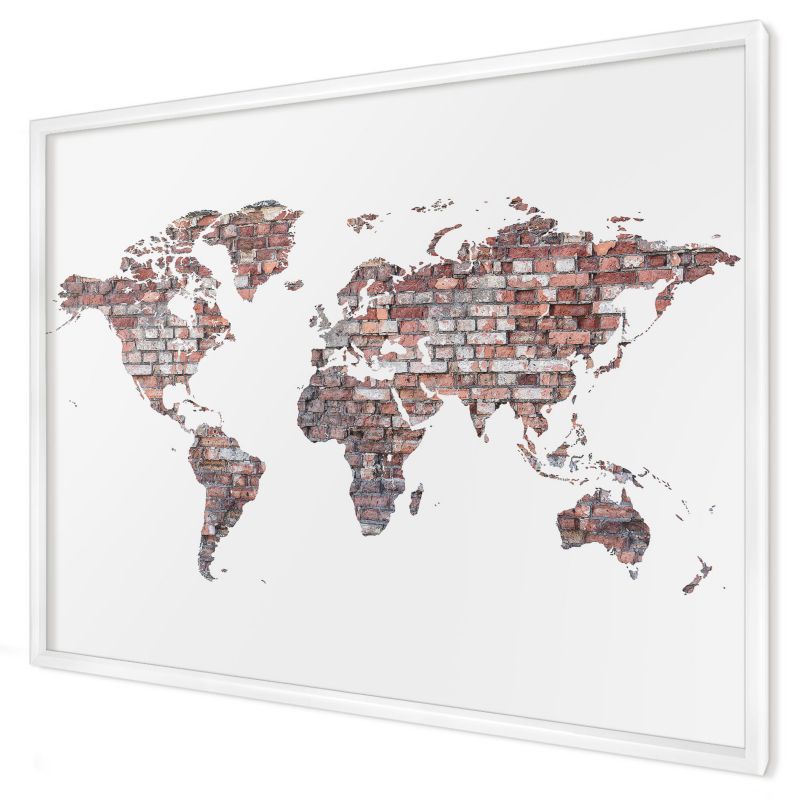 Tablica magnetyczna do salonu Wallfluent 100x70 Ceglany świat w białej ramie 1szt