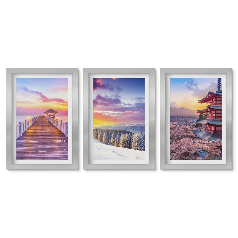 Zestaw 3 obrazów pionowych Tulup 20x30 cm Romantyczne krajobrazy nieba Obrazy w srebrnej ramie 1 kpl