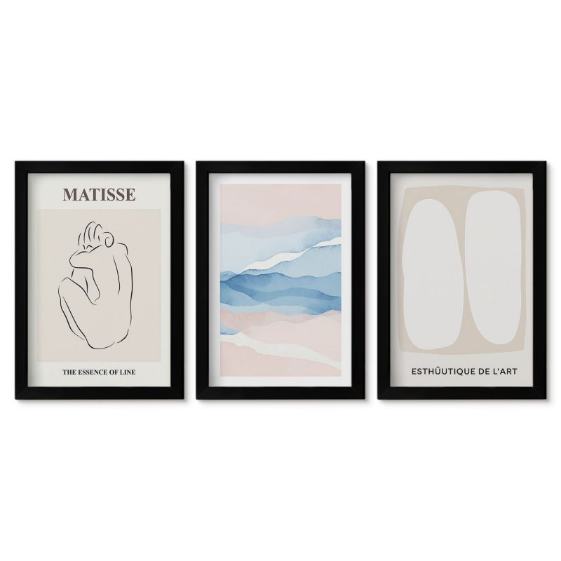 Zestaw 3 obrazów pionowych Tulup 20x30 cm Abstrakcyjne formy Matisse Obrazy nad biurko zestaw czarna rama 1 kpl
