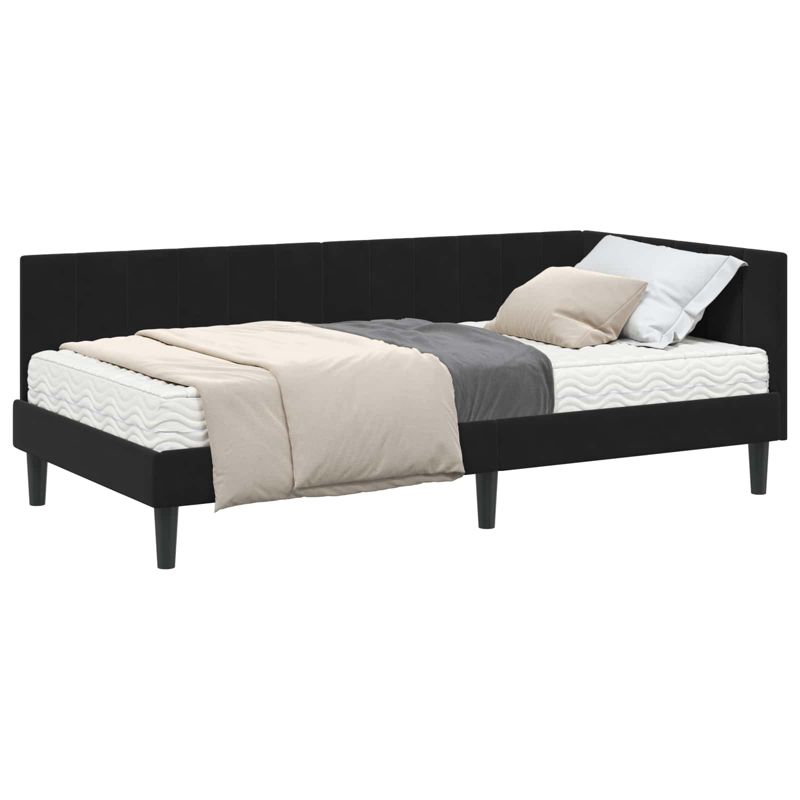 Łóżko Tapicerowane WaszeMeble z Materacem 100x200 cm Czarne WM-3393913 1 szt.