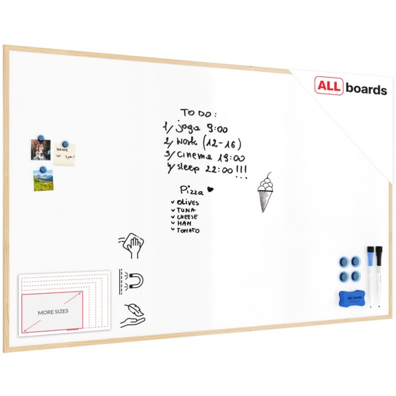 Tablica suchościeralna magnetyczna ALLboards 200x120 cm rama drewniana naturalna 1 szt.
