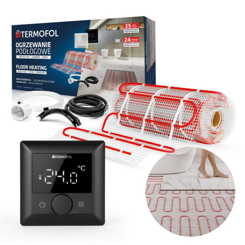 Zestaw mata grzewcza TERMOFOL moc 150W/m² szerokość 50 cm powierzchnia 1m² + termoregulator TF-H5 Black 1kpl