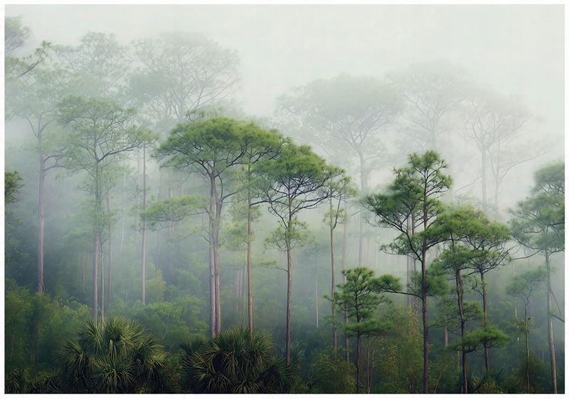 Fototapeta Deszczowy Las We Mgle Natura WALLARENA 300x210 cm Tapeta Do Sypialni Salonu Kuchni 1 szt.