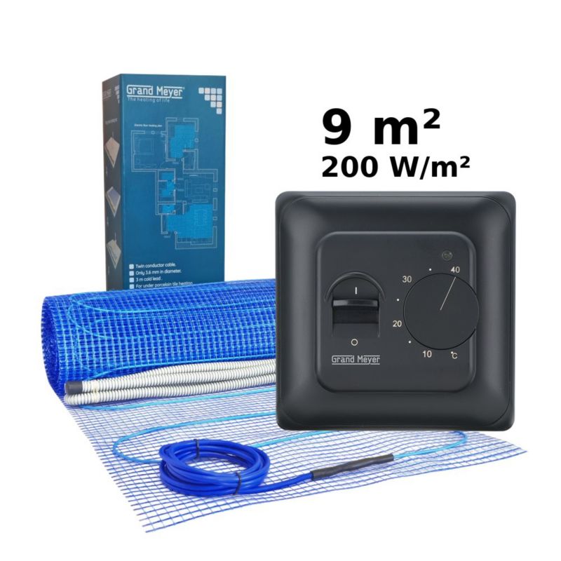 Zestaw do ogrzewania podłogowego 9 m², 200 W/m² + termostat MST-10, 1 szt.