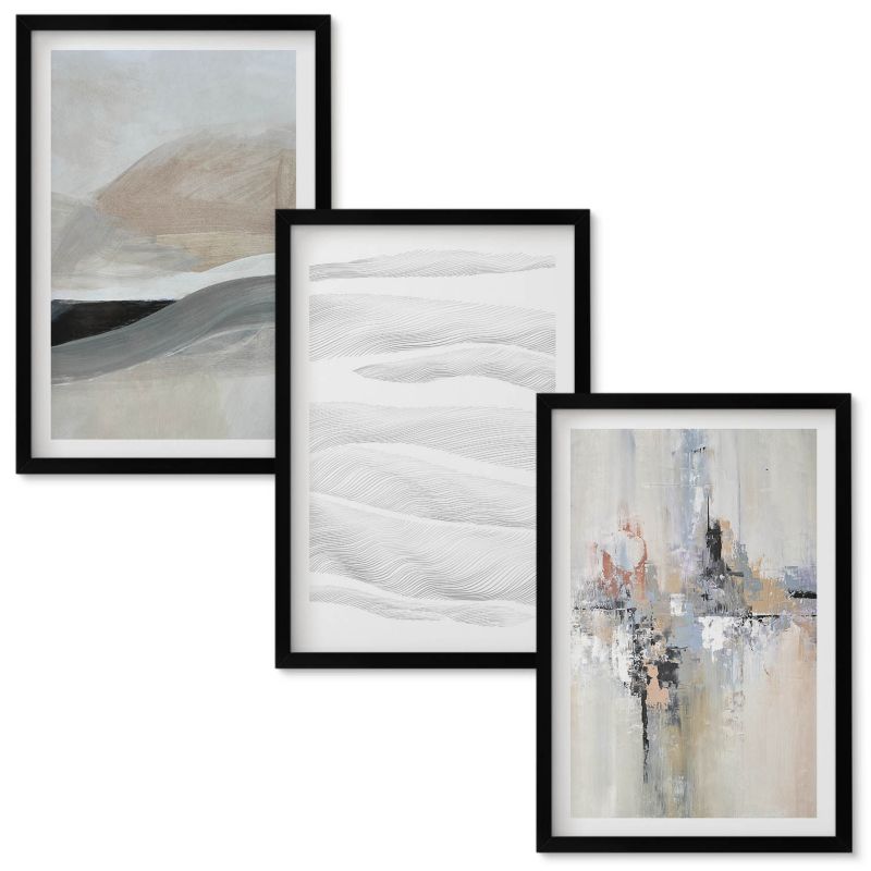 Zestaw obrazów Wallfluent Abstrakcyjne wzory ziemia Czarna rama 40x60 cm 3 szt.