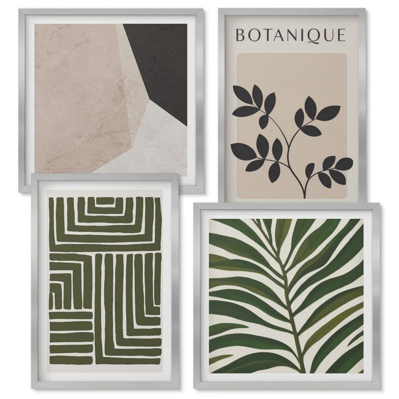 Zestaw obrazów Wallfluent Botaniczne kompozycje boho Srebrna rama 4 szt.
