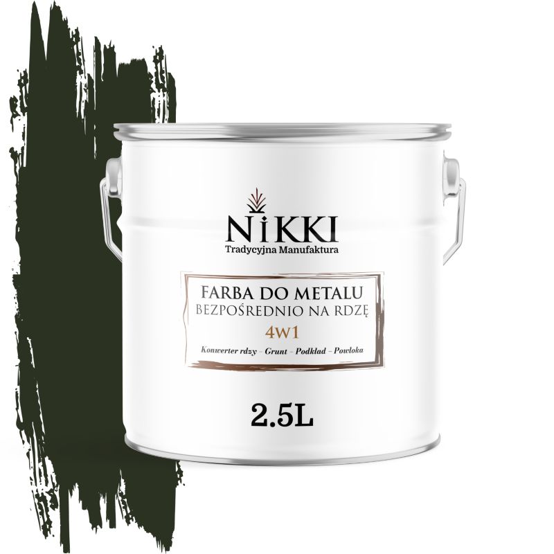 Farba do Metalu Antykorozyjna 4w1 NIKKI Butelkowa zieleń RAL6007 Mat 2.5L