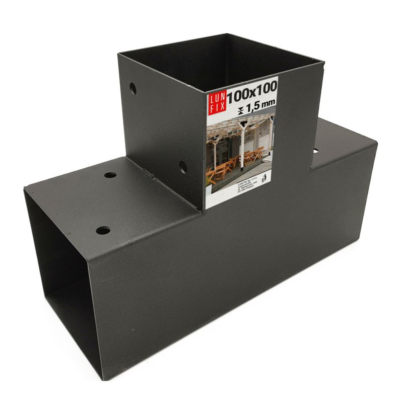 Łącznik do belek Lun Fix 3 końce T 10x10 cm czarny 1szt.
