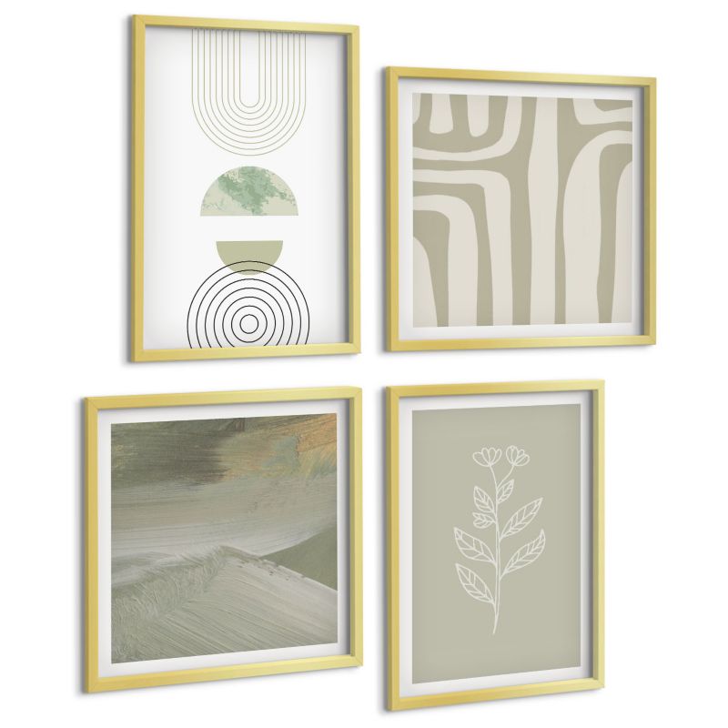 Czteroczęściowy Zestaw Obrazów ArtPrintCave (2x50x50+2x40x60cm) Złota rama Wzory geometryczne roślinne 1 kpl.