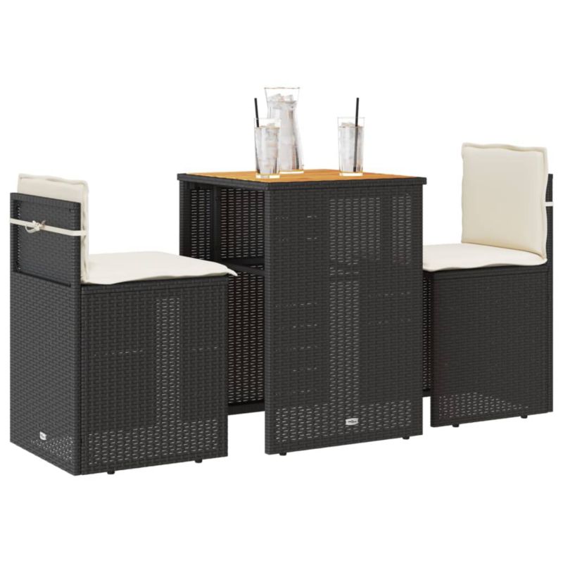 Zestaw mebli ogrodowych bistro WaszeMeble polirattan czarny z poduszkami WM-4003875 1 kpl
