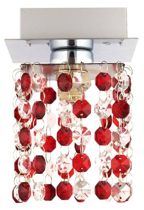 Chromowo-czerwona lampa sufitowa z kryształkami do salonu Classic