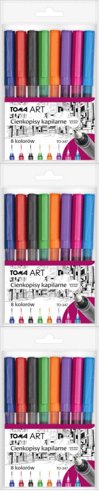 3x Cienkopis kapilarny Toma TO-347, okrągła, 0.5mm, 8 sztuk, mix kolorów