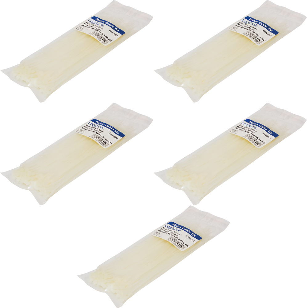 5x Opaski zaciskowe LogiLink, 150x2.5mm, 100 sztuk, biały