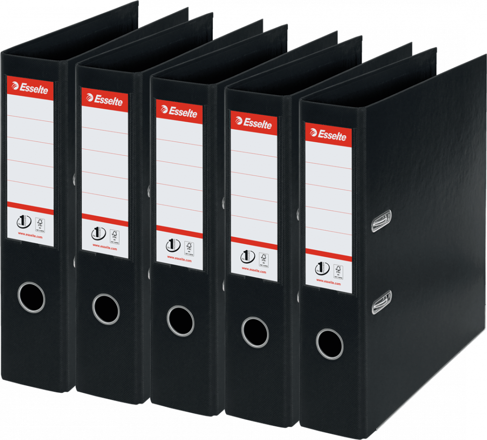 5x Segregator A4 Esselte Vivida No.1 Power, 75mm, do 500 kartek, 30% PP z recyklingu, czarny