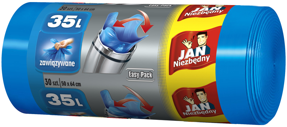 Worki na śmieci Jan Niezbędny Easy Pack, na odpady zmieszane, 35l, 30 sztuk, niebieski