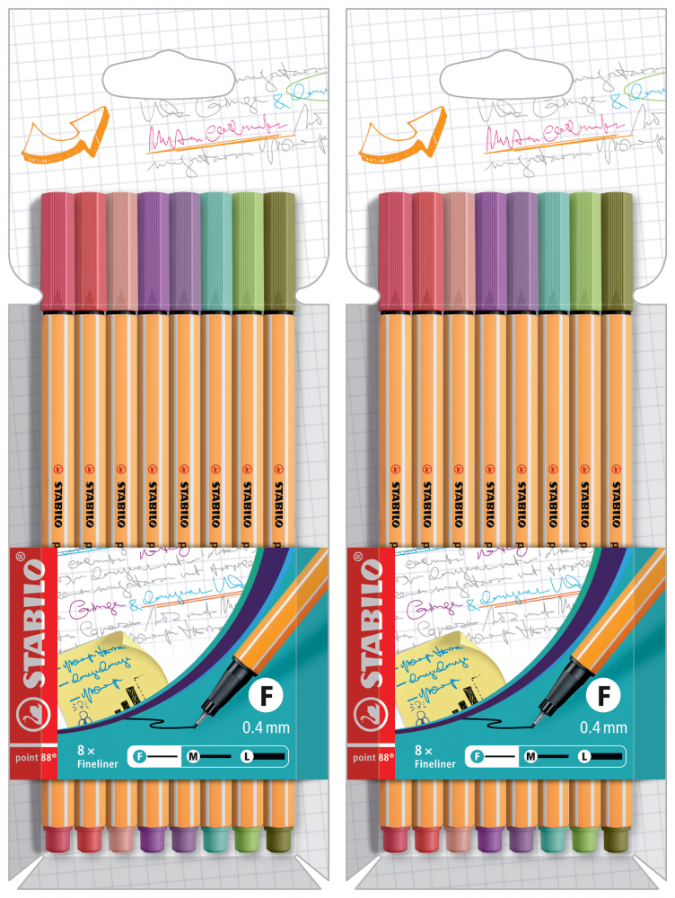 2x cienkopis Stabilo Point 88/8-05, 0.4mm, w etui, 8 sztuk, mix kolorów