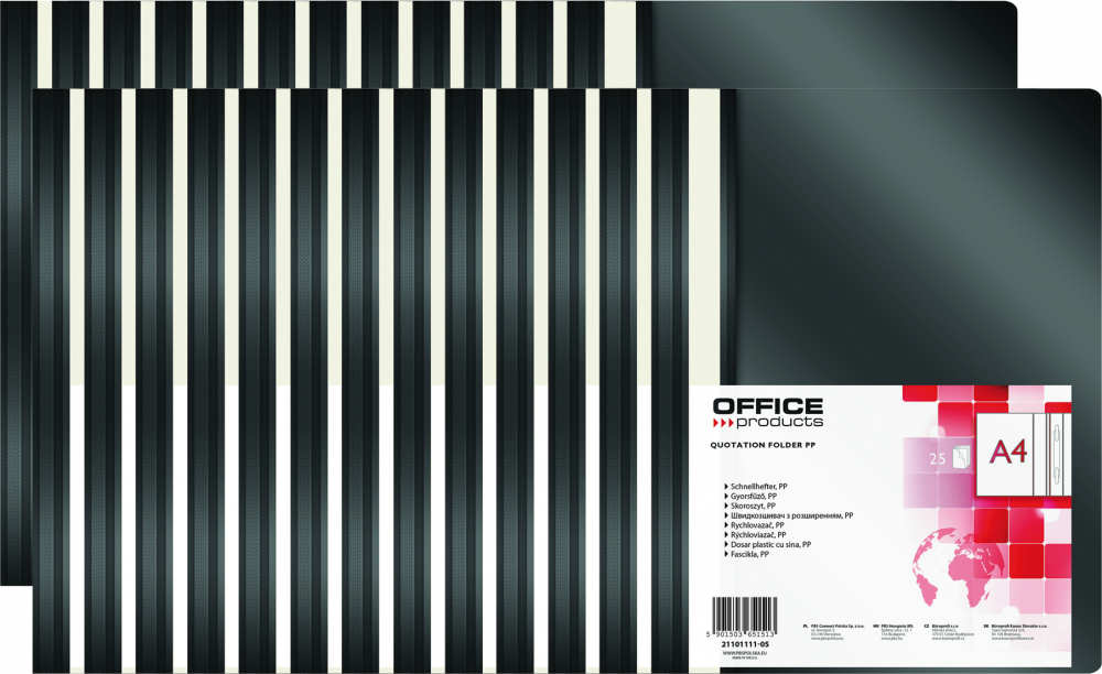 25x Skoroszyt plastikowy bez oczek Office Products, A4, do 200 kartek, czarny