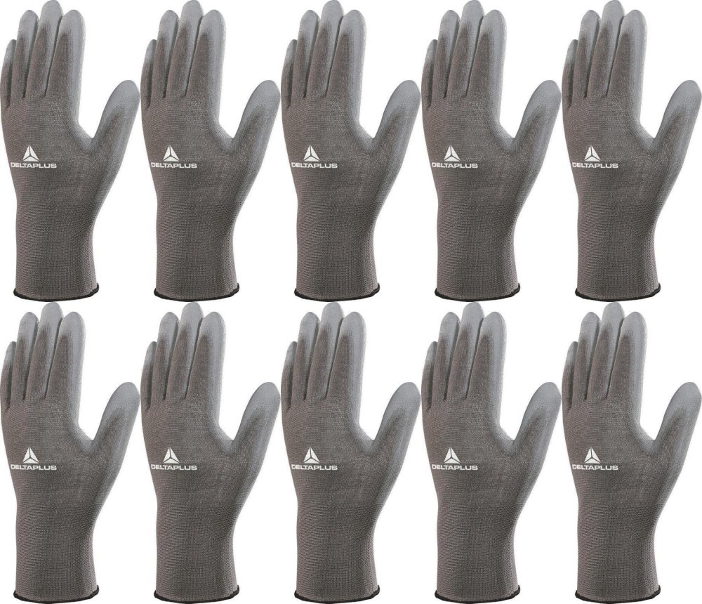 10x Rękawice robocze Delta Plus VE702PG, powlekane, rozmiar 11, szary