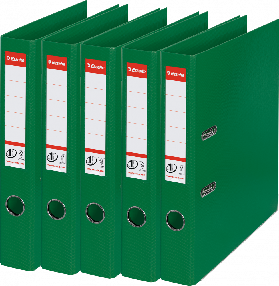 5x Segregator A4 Esselte No.1 Power, 50mm, do 350 kartek, 30% PP z recyklingu, zielony