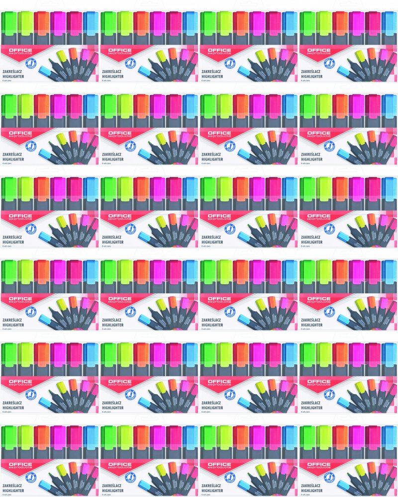 24x Zakreślacz Office Products, ścięta, 6 sztuk, mix kolorów fluorescencyjnych