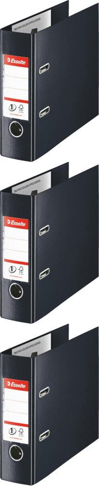 3x Segregator A5 Esselte No.1 Vivida, bankowy, 75mm, do 500 kartek, 30% PP z recyklingu, czarny