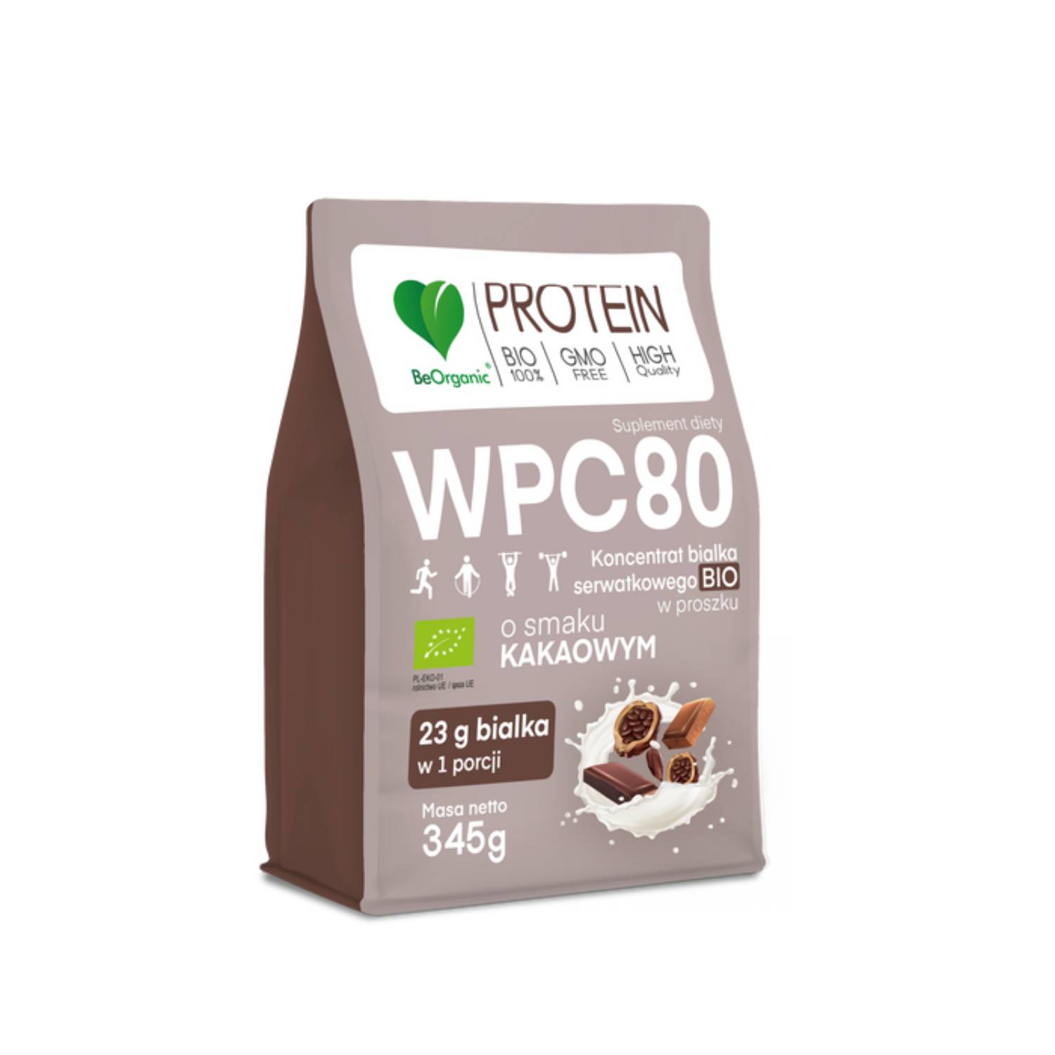 Beorganic białko serwatkowe wpc80 bio, smak kakaowy, 345 g