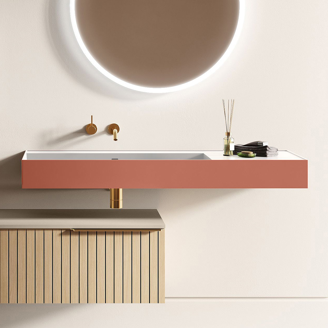 Elita Level umywalka 100,5x45,5 cm prostokątna ścienna lewa white/terra pink matt RE041461226020