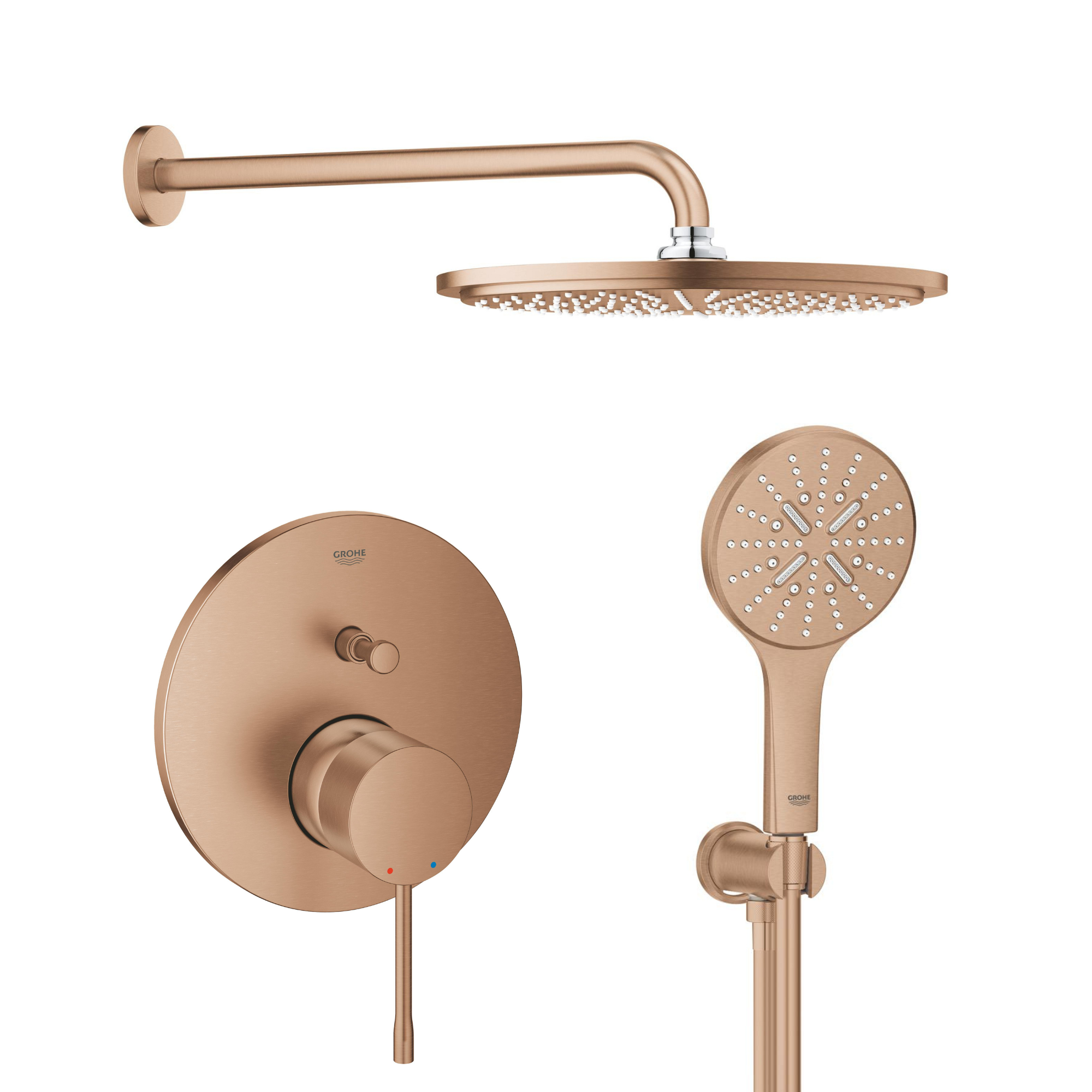 Zestaw Grohe Essence wannowo-prysznicowy podtynkowy z deszczownicą i kompletem natryskowym miedź (24058DL1, 26066DL0, 28388DA1, 26658DL0, ...