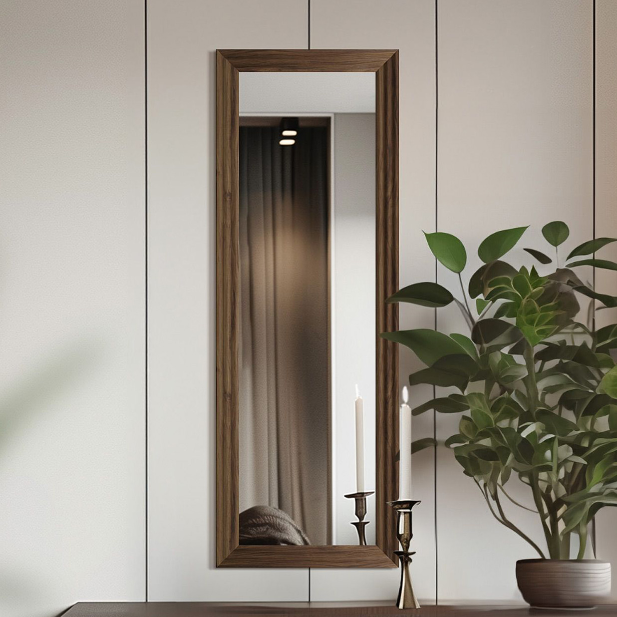 Styler Wave lustro 50x142 cm prostokątne drewno LU-12430 - Wysyłka w 24h