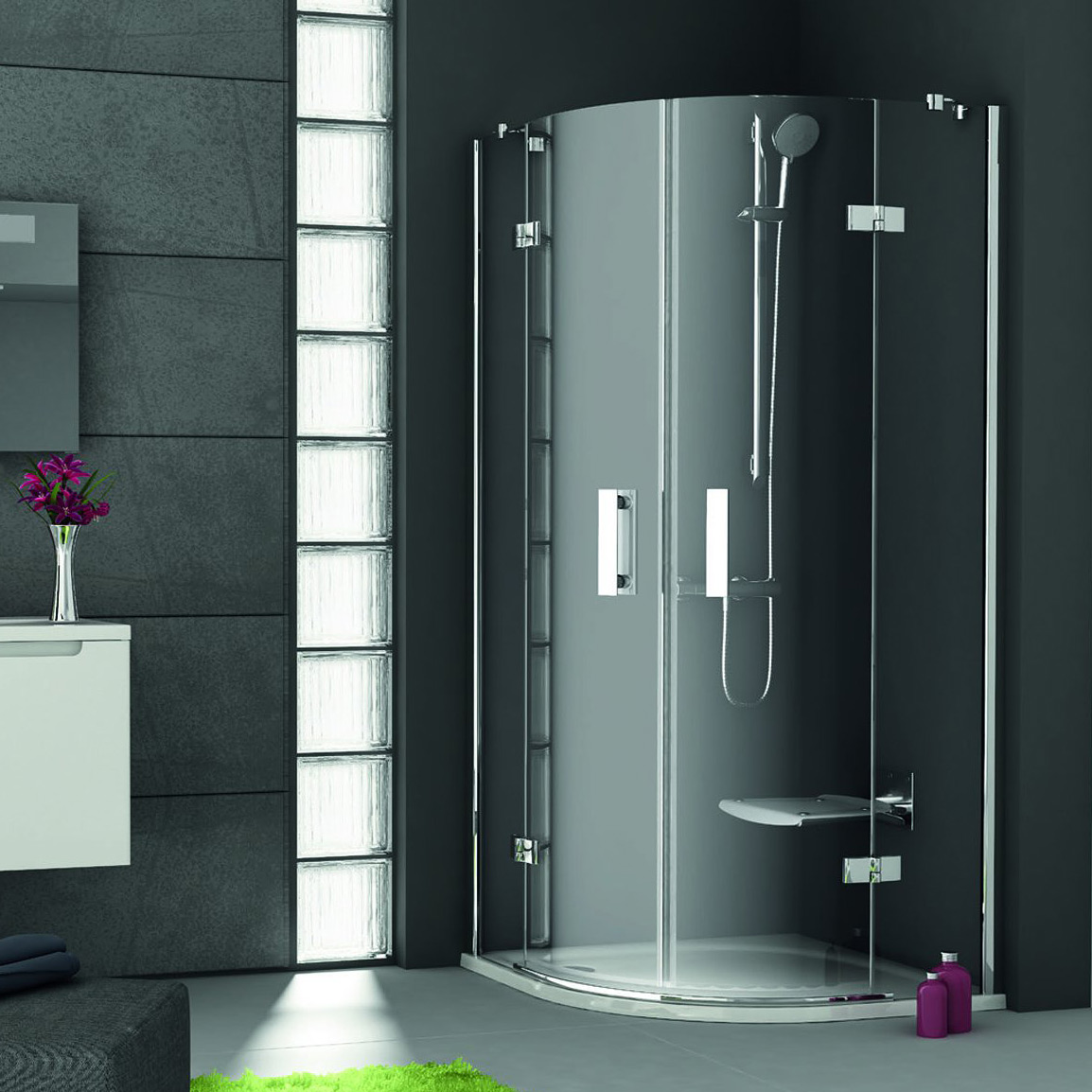 Ravak SmartLine SMSKK4-90 kabina prysznicowa 90x90 cm półokrągła czteroczęściowa chrom/szkło przezroczyste 3S277A00Y1
